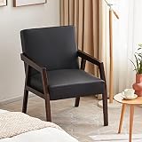 HUIMO PU Side Chair,Modern Mid Century Chair,Accent Chair,Wooden Armchair,Leather Chairs for Living