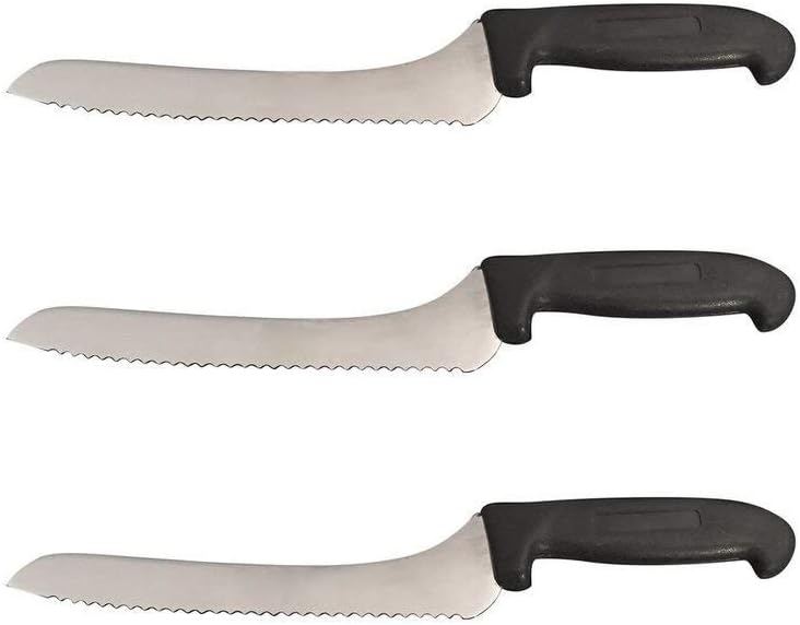 Set of 3-9” Offset Bread Knives Serrated Deli Sandwich Black (Black)