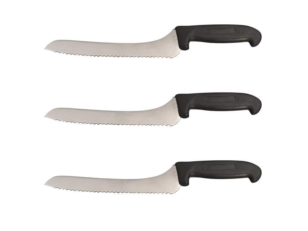 Set of 3-9” Offset Bread Knives Serrated Deli Sandwich Black (Black)