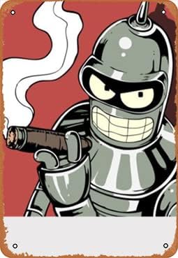 Metal sign - Bender Futurama Noir Retro Poster Bar Wall Decor 8 X 12 Inch