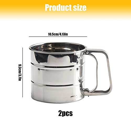 Foto von Einhand Mehlsieb Mehlsiebbecher Edelstahl Hand Backen Kuchen Shaker Sieb Sifter Einhandsieb Mehlsieb Edelstahl Mehlsieb mit Griff für Puderzuckersieb Tapiokamehl Kokosmehl Kuchenmehl (2 Stücke)