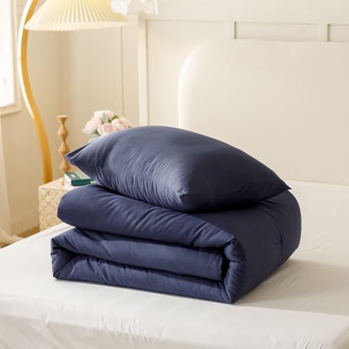 Image of ROSGONIA Oversized King Comforter 120x98, 3pcs Oversized Comforter (1 Navy Blue Comforter & 2 Pillowcases) Lightweight Warm Bedding Set Blanket Quilts