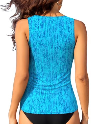 Image of Daci Tankini Tops for Women Tummy Control Swim Top Only | High Neck, Ruched Front, Full Coverage, Removable Pads, No Bottom, Soft Stretch Fabric, Fully Lined, Beach and Water Sports