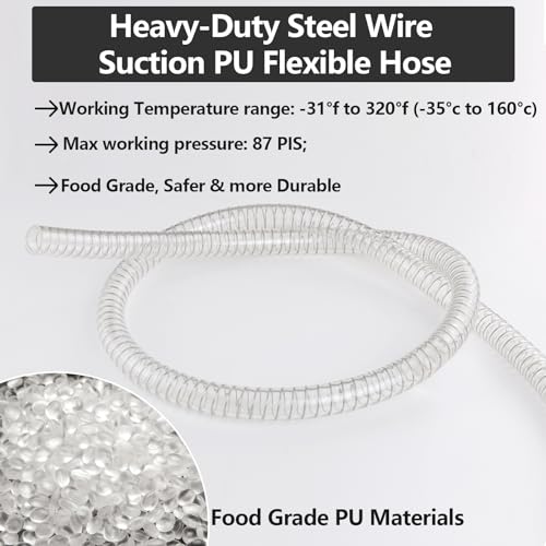 Eoiips 5A-72708-PUTUB 1-1/2"Id X 1-13/16"Od Steel Wire Suction Pu Polyurethane Tubing, Food Grade Hose thumb #2