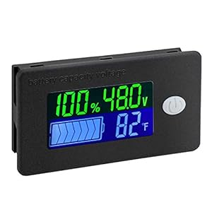 DROK 48v Battery Meter, 10-100v Marine RV Battery Capacity Volt Monitor 12v 24v, Lithium Battery Voltage Fahrenheit Temp Indicator Gauge