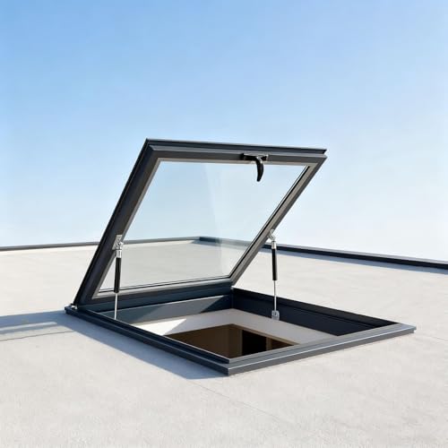Escotilla de techo de tragaluz, Tragaluz De Tejado DíA, ventana de iluminación de techo plano personalizable, para invernaderos, sótanos, áticos(LxW 50x50cm/19.7x19.7in)