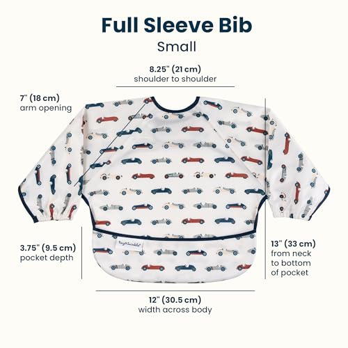 Image of Tiny Twinkle Long Sleeve Bib for Babies & Toddlers | Waterproof Smock Bib for Eating | Machine Washable & Mess-Proof Feeding Essentials | Newborn Shower Gift (Vintage Cars, Small 6-24 Months)