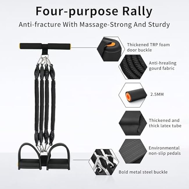 Multifunction Tension Rope, 2 Tubes Stretch Yoga Pedal Tension Strap, Adjustable Resistance, Tension Rope Fitness Equipment