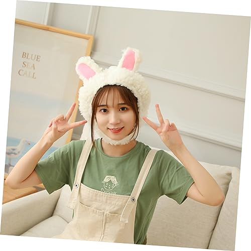 FRCOLOR Rabbit Ear Plush Hat for Stylish Casual Daily Wear Cute Bunny Ears for Outdoor Activities and Fashion Accessory for Cold Weather White3