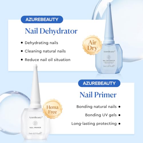 Image of AZUREBEAUTY Nail Dehydrator and Primer Kit with Gel Base Coat & Top Coat | Complete nail prep kit with dehydrator, primer, base coat and top coat for gel manicures. Helps improve adhesion and shine.