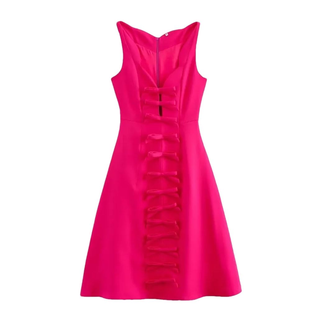 Vestido midi para mujer, con lazo profundo, cuello en V, hueco, sin mangas, cintura alta, acampanado, vestidos de fiesta