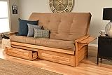Jerry Sales Queen Size Phoenix Wood Frame, Drawers and 8 inch Mattress Set Honey Brown Finish w/Folding Trays Living Room or Den (Frame w/Peat Mattress w/Drawers)