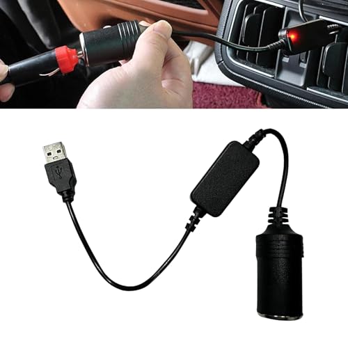 lekiliky USB A Male to 12V Car Cigarette Lighter Socket, PVC Copper Cable Converter with Maximum 10W for GPS Dashboard Camera, Vehicle Boost Conversion Circuit, for Most Cars (Black)