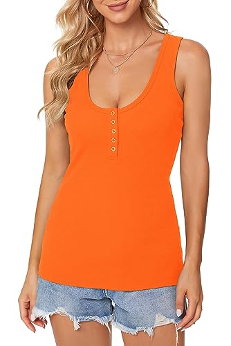 Afibi Womens Scoop Neck Henley Tank Tops Low Cut Solid Sexy Summer Sleeveless Button Down Shirts4