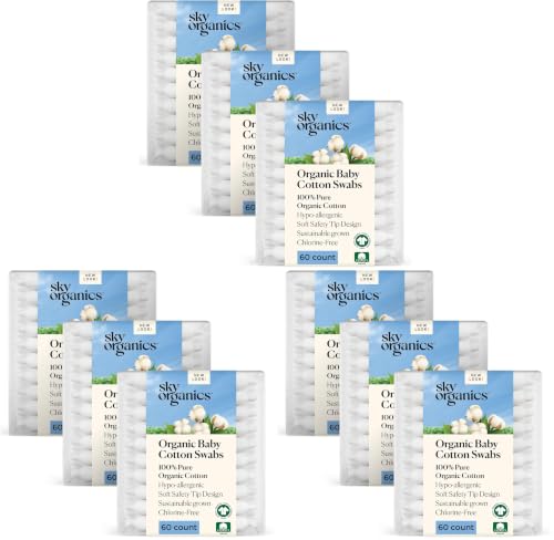 Image of Sky Organics - Organic Baby Cotton Swabs, 180 ct. - Ultra Soft Baby Safe Tips - Strong & Durable - Hypoallergenic - Chlorine Free - Natural, Vegan & Cruelty Free - Skin Care & Baby Care (Pack of 3)