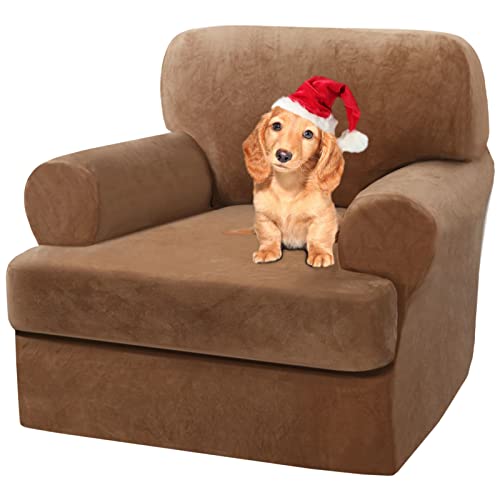 Sofa Cover,T Cushion Sofa Cover Velvet Non-Slip T Cushion 1/2/3 Seater Couch Cover with Individual T Cushion Seat Cover with Elastic Bands Furniture Slipcovers Protector (Leather,1 Seater-2Pieces)