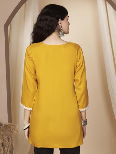 Image of Short Kurti for Women for Jeans, Chikankari Kurtis for Ladies, Lakhnavi V- Neck Women's Tunic Design Kurta, Floral Kurtas & Tunics for Woman