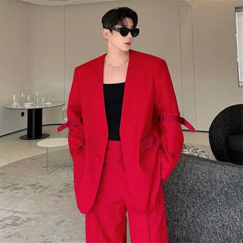 Mens Oversized Suit Jackets And Long Straight Wide Leg Suit Pants Set Fashion 2 Pieces Outfits 7