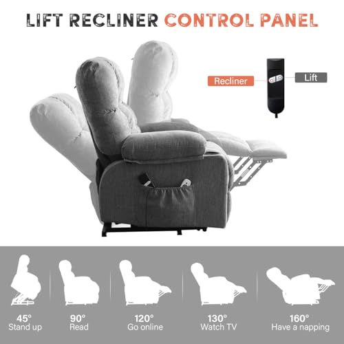 Image of BOSMILLER Power Lift Recliner Chair with Massage and Heat for Elderly, Electric Recliner Single Sofa with Two Cup Holders, Extended Footrest, Side Pocket and USB Charge Port for Living Room