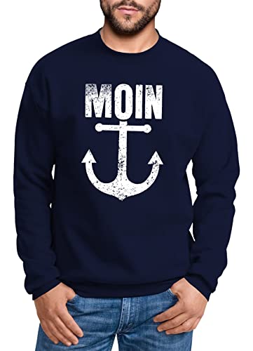 Neverless® Sweatshirt Herren Moin Anker Retro Print Aufdruck Maritim Nordisch Rundhals-Pullover Fashion Streetwear Navy L