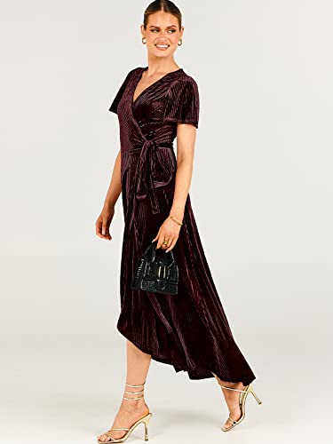 Anrabess Women's V Neck Wrap Ribbed Velvet Maxi Dress Bell Sleeve Split Bridesmaid Cocktail Party Dresses A976-Jiuhong-M #TOP15