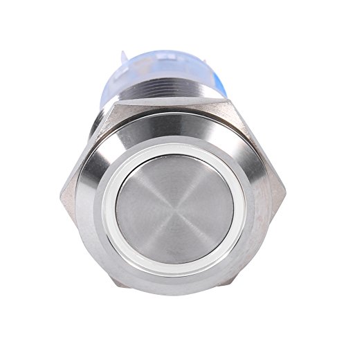 LED Latch Button Switch, 19mm 12V LED Waterproof Stainless Self-locking Latching Push Button Switch (White LED ring light) - Image 2