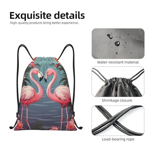 Drawstring Backpack Sport Bag Water Resistant String Bag Flock of Tropical Flamingos Cinch Bag Gym Sackpack Medium4