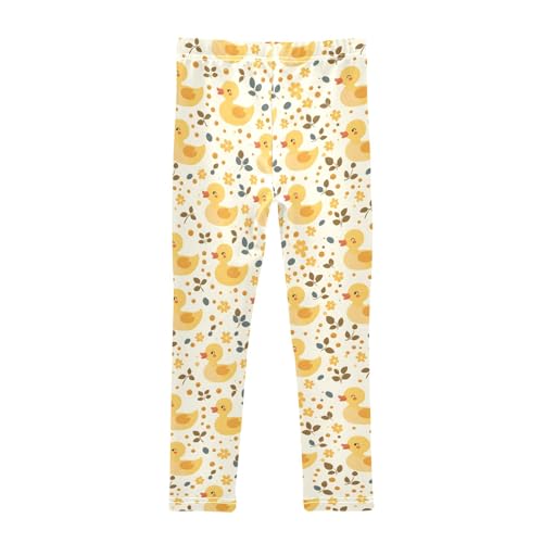 Simple Cute Yellow Ducks and Flower Girls Leggings Soft Comfortable Athletic Leggings Dancing Pants for 4-10 Years2