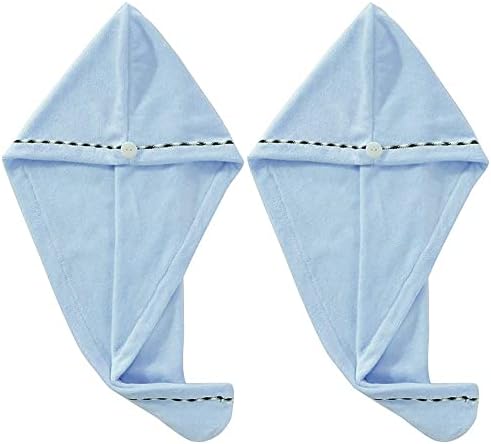 100% Cotton, Hair Drying Towel Wrap, Fast Drying Hair Cap, Long Hair Wrap, Absorbent Twist Turban,Quick Magic Dryer, Dry Hair Hat (Blue)