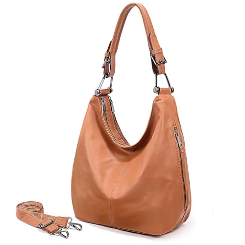 YALUXE Women's Genuine Leather Shoulder Bags Slouchy Hobo Handbags Purses