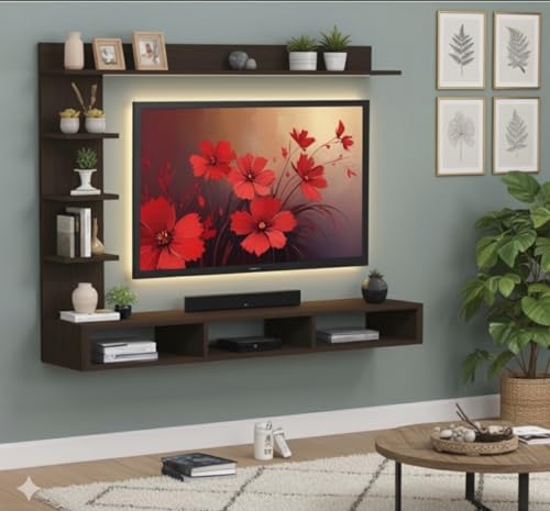 Image of Bros Moon 48 Inch Mdf C Shaped Wall Mounted Tv Unit, Floating Cabinet For Wall For Living Room /Kid'S Room /Bedroom Suitable For Upto 48 Inches Smart Tv (C Style Cabinet, Dark Wenge) - Engineered Wood
