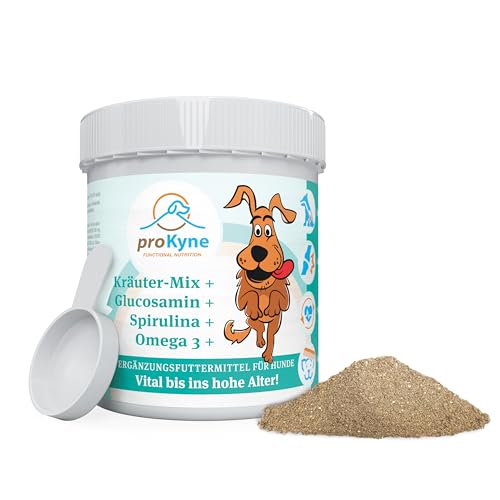 proKyne FUNCTIONAL NUTRITION 200g Kräuter Pulver | All-in-One Nahrungsergänzung Multivitamine für Hunde | Unterstützt Gelenke Immunsystem Haut Fell Vitalität Verdauung. Für Erwachsene Tiere