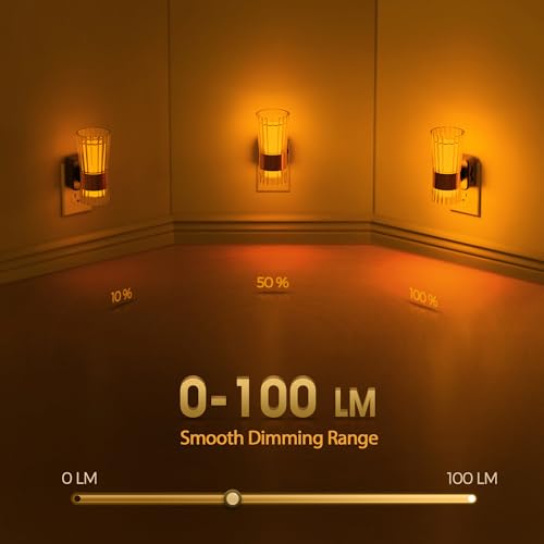 Image of Briignite LED Amber Night Light Night, Lights Plug into Wall, Dusk to Dawn | Auto Light Sensor, 0-100LM Adjustable Brightness, Wall Sconce Style Design for Bedroom Hallway, 2 Pack