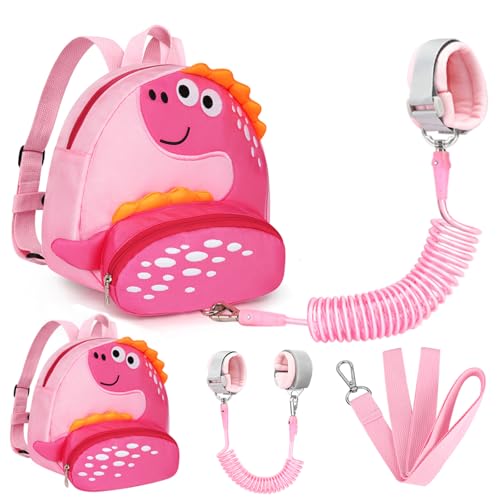 Accmor Toddler Harness Backpack with Leash, Cute Dinosaur Kid Backpacks with Anti Lost Wrist Link, Mini Child Harness Leash Walking Wristband Baby Protection Belt for Girls Aged 1-3 Years