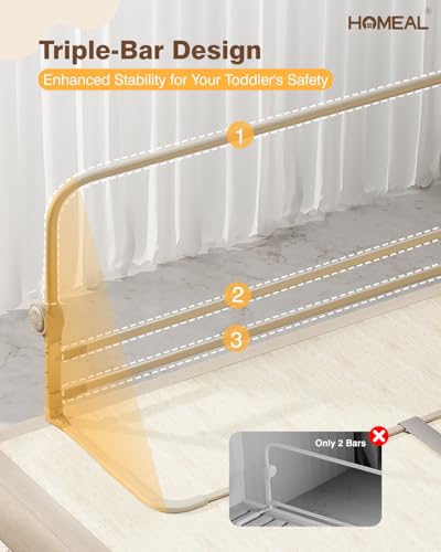 HOMEAL Bed Rail for Toddlers - 59\"x24\" Foldable Toddler Bed Rails for King, Queen, Twin, Full, Double Bed - Breathable Guard Rail for Toddlers with U-Shape Base, Grey, 1 Pack - Thumbnail 3