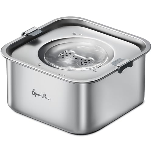 DownyPaws Ciotola Acqua Cane Antigoccia in Acciaio Inossidabile, 3L Ciotola Antigoccia Cane con Disco Flottante Sigillato, Antipolvere e Antiscivolo, Ciotola Acqua Cane che Promuove il Bere Lento