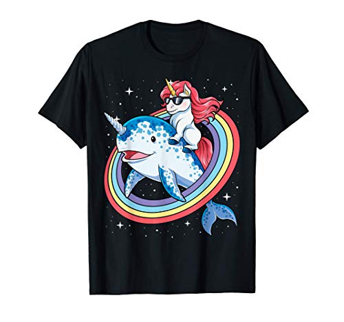 Unicorn Riding Narwhal Girls Kids Rainbow Unicorns Squad T-Shirt