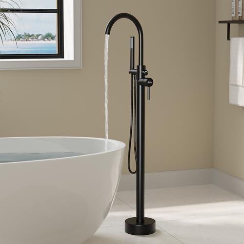 HAWKROWN Freestanding Bathtub Faucet, Floor Mount Bathtub Faucet with 2 Water Outlet Modes, Swivel...