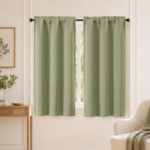 Image of Sage Green Blackout Curtains for Bedroom 54 Inches Long 2 Panels, Thermal Insulated Room Darkening Curtains for Living Room, Dual Rod Pocket Blackout Drapes, 2x40Wx54L Inches