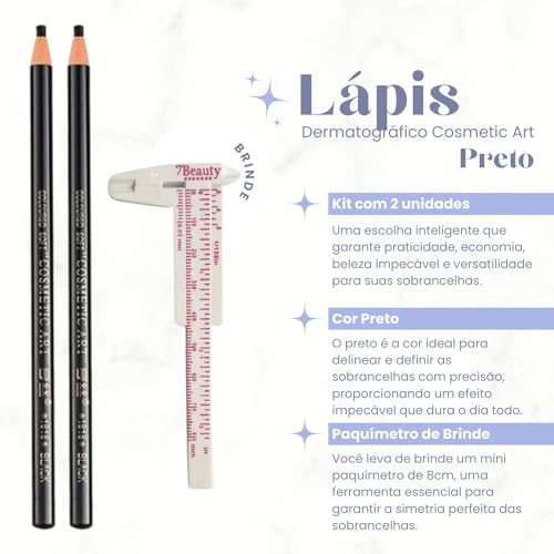 2 Lápis Dermatográfico Cosmetic Art Preto Design Sobrancelhas com 2 Unidades