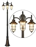 CMRCOZIRA Triple-Head Street Light with Outlet, Nautical Style Outdoor Post Light, IP65 Outdoor Lamp