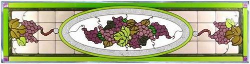 Grapevine Victorian Purple Horizontal Art Stained Glass Panel Wall Hanging Suncatcher 10 x 42