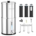 Purewell 4-Stage Ultra-Filtration Gravity-fed Water Filter System with 3 Filters, 304 Stainless Steel Countertop System with Water Level Window, Reduce Fluoride and Chlorine, 2.25G, PW-KS-3F