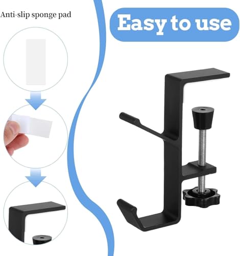 Image of 2Pcs Clamp-On Under Desk Headphone Holder Backpack Hook Students' Desk Hook with Adjustable Arm Clamp Women's Bag Handbag and Purse Holder - Suitable for Plate Between 1-5cm / 0.4-1.96 inch - Black