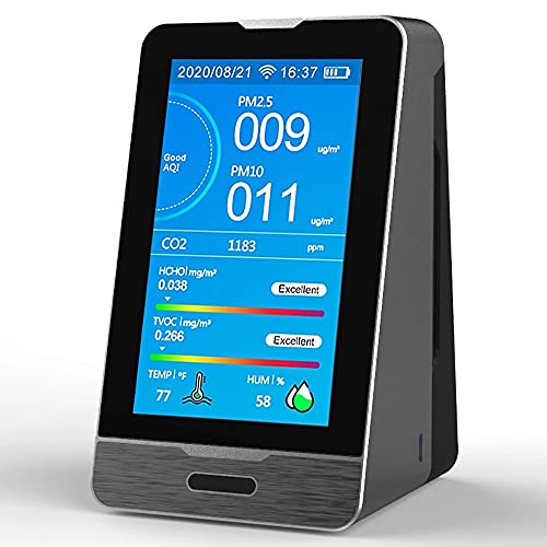 CO2 Carbon Dioxide Monitor, Temperature Humidity Meter, Detect PM2.5/10/1.0 Micron Dust, Real Time Monitor, 3000mAh Battery, 4.3 Inch Screen
