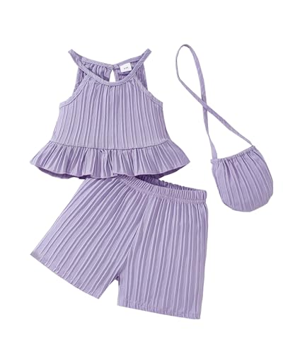 Image of Weebaby Toddler Girl Clothes Baby Summer Outfits Sleeveless Halter Top Ruffle Short Set Cute Kids Clothes Girls