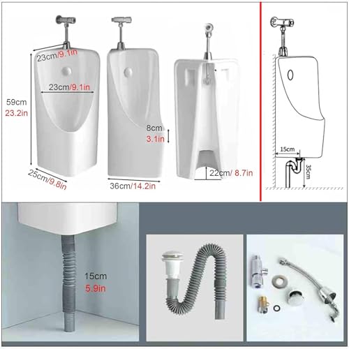 Urinarios para hombres con descarga urinal de pared blanco 3