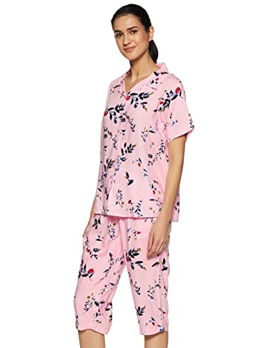 Image of Longies Women's Rayon Pyjama Night Suit Regular Capri Set ((LGRCSSY002 Lialic Small) S)