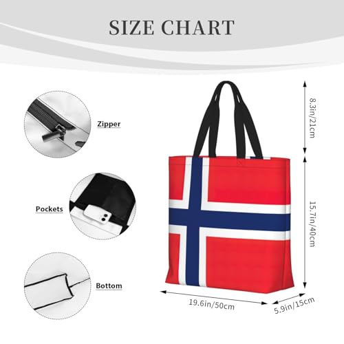 Norwegian Flag Print Tote Bags, Large Capacity Zipper Shoulder Bag, For Shopping, Work, Daily4