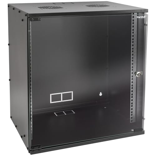 HMF Baie de Brassage 19 Pouces, Armoire réseau 12U avec Porte vitrée, Profondeur 400 mm, Coffret Mural pour Serveur, réseau et Informatique | Noir